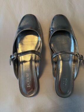 J. Crew Metallic Silver Leather Mary Jane Mules